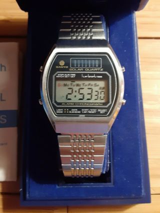 1980s Sanyo Solar Power Digital Alarm Crhrono Quartz Wrist Watch Japan Nos