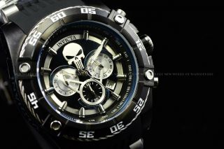 Invicta Mens 52mm Limited Edition Marvel Punisher Chronograph Black Strap Watch