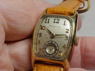 Vintage Hamilton Mans Wristwatch (boulton) Model 982 19j Movt.  14kt Gf Case