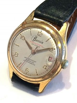 Early Vintage Gold Plated Swiss Bassin Automatic 25 Jewel Mens Dress Watch
