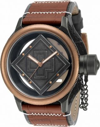 Mens Invicta 17650 Russian Diver 52mm Brown Leather Strap Quartz Watch