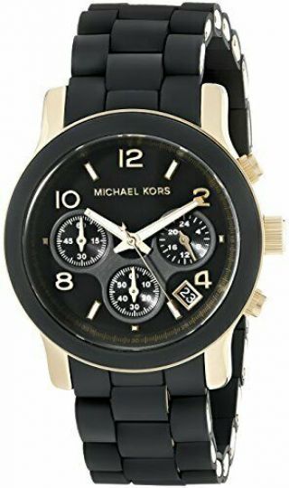Michael Kors Runway Black Dial Ss Silicone Chrono Quartz Womens Watch Mk5191