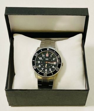 Swiss Army,  Stainless Steel Black / White Dial Face,  300 Feet Mens Dive Watch.