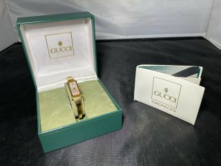 Vintage Gucci 1500 Ladies Bangle Watch Gold Plated Mother Of Pearl Dial