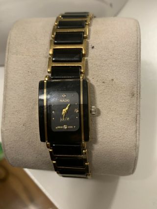 Rado Jubile Swiss Made Watch Gold Toned & Black Elegant Rectangle Face