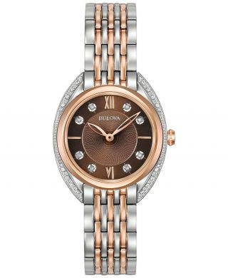 Bulova Diamond Accent Brown Dial Two Tone Stainless Steel Ladies Watch 98r230