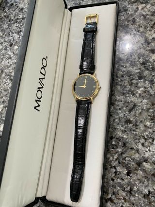 Men’s Movado Museum Watch Model 87 E4 0885 Gold With Black Leather Band And Box