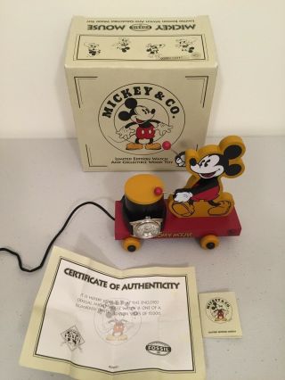 W/ Box Limited Edition Fossil Disney Mickey Mouse Watch With Wood Toy Drum
