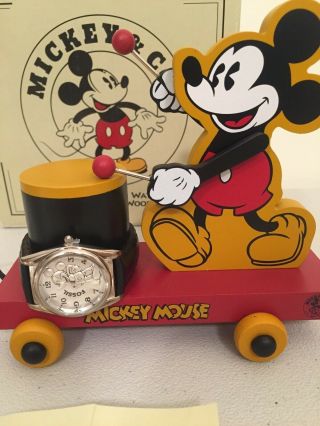 W/ Box Limited Edition Fossil Disney Mickey Mouse Watch with Wood Toy Drum 2