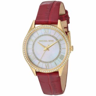 Michael Kors Mk2756 Lauryn Crystal White Dial Red Leather Womens Watch