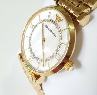 Emporio Armani Womens Watch Crystals White Dial Gold Band Ar1907 Vip