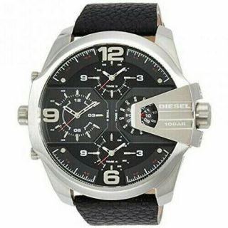 Diesel Uber Chief Dz7376 Chronograph Black Dial With Black Leather Men 