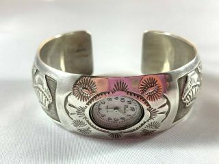 Nadia Bangle Bracelet Watch Sterling Silver Gold Filled Tribal Patterns 35.  6g