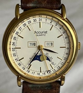Gents Vintage “accurist” Triple Date Calendar Moonphase Watch