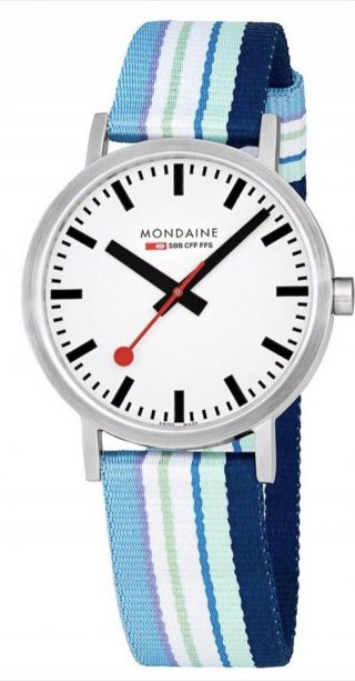 Mondaine Classic Multicoloured Textile Strap White Dial