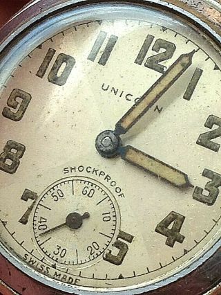 Men ' s RARE MID SIZE SWISS VINTAGE 1950 UNICORN 15 JEWELS SUB SECONDS DIAL Watch 2