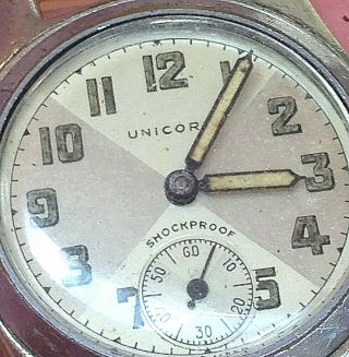 Men ' s RARE MID SIZE SWISS VINTAGE 1950 UNICORN 15 JEWELS SUB SECONDS DIAL Watch 3