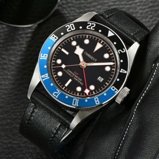 41mm Corgeut Sapphire Glass Black Dial Blue&black Bezel Gmt Automatic Watch W123