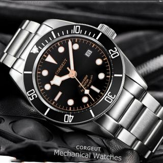 41mm Corguet Black Dial Sapphire Glass Date Nh35 Automatic Diving Mens Watch