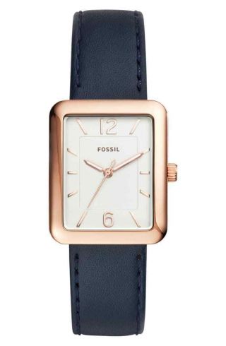 Fossil Atwater Blue Leather Strap Rose Gold Women 