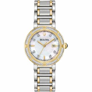 Bulova 98r260 Ladies Diamond Accented Two Tone Mother Of Pearl Dial Watch