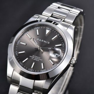 Parnis 40mm Gray Dial Silver Case Sapphire Crystal Glass Automatic Mens Watch 11