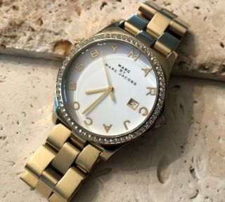 Wow Gorgeous Marc By Marc Jacobs Gold Crystal Bezel Henry Watch Mbm3045