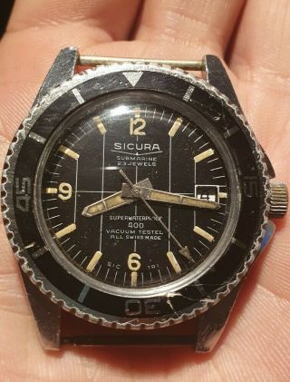 Sicura By Breitling Vintage Divers Watch Submarine 23 Jewels,  Superwaterpoof 400