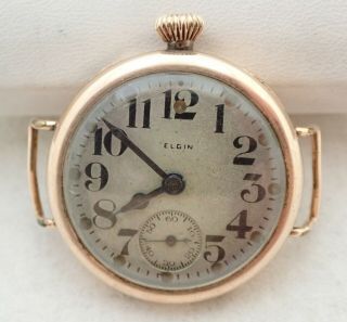 Vintage Mens Elgin Gold Filled Trench Wristwatch Watch