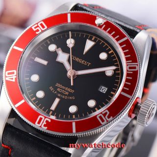 41mm Corgeut Black Sterile Dial Red Bezel Sapphire Glass Automatic Mens Watch