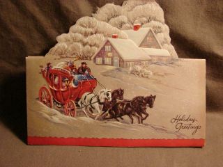 Vintage " Traveling In With Holiday Wishes - Fold Down " Christmas Greeting Card