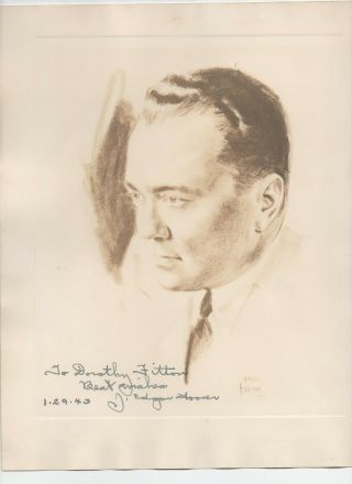 J.  Edgar Hoover Fbi Director Autograph Signed Photograph 1943