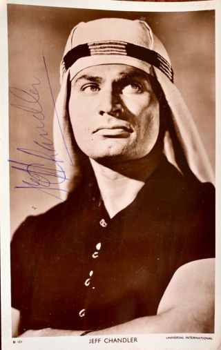 Jeff Chandler,  Film Star Hand Signed Autographed Photo Card