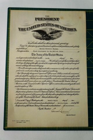 President Franklin D.  Roosevelt 1933 Army Medical Corp Appointment Document