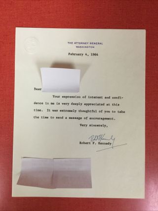 U.  S.  Attorney General Robert F.  Kennedy Signed Typed Letter February 4,  1964