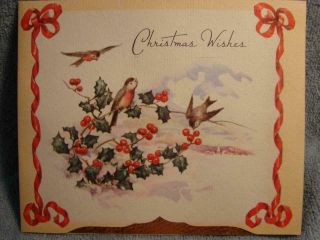 Vintage " Birds In Song On The Berries " Christmas Greeting Card