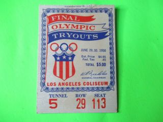 1956 Los Angeles Coliseum Final Olympic Tryouts Ticket Stub
