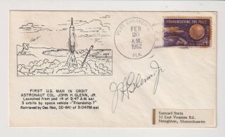 1962 First Flight Postal Cover Cachet Signed By John Glenn