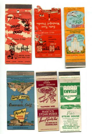 6 Vintage Matchbooks California Restaurants And Hotels
