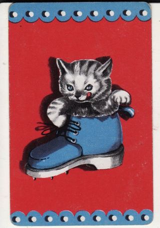 Cats : Kitten In A Boot Blank Back Single Vintage Swap/playing Card