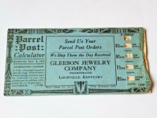 1913 Parcel Post Calculator Made By Pauly Bros Co,  Advert For Gleeson Jewelers.