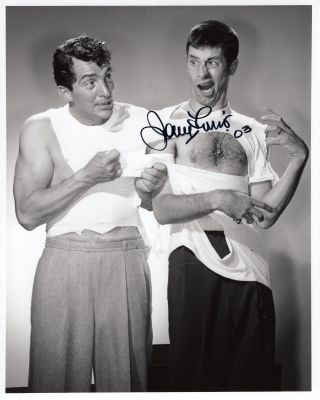Jerry Lewis Autographed 8x10 Photo Getting Shirt Ripped By Dean Martin