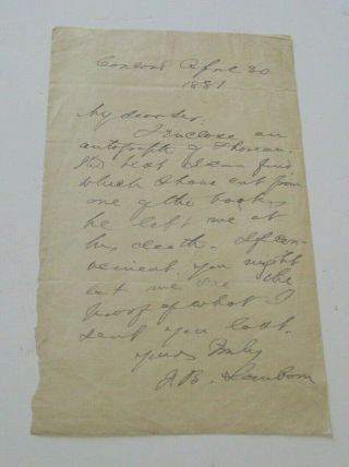Antique Hand Written Letter Autograph By Frank Sanborn American Abolitionist