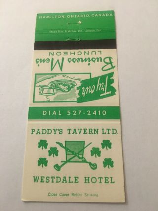 Vintage Matchbook Cover Matchcover Paddy’s Tavern Ltd Westfalen Hotel Canada
