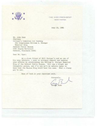 George H W Bush 7x9 Typed Letter As Vice President.