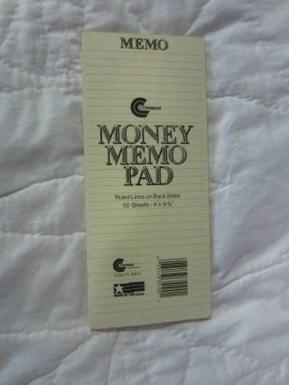 Conimar - Money Memo Pad - Ruled Lines on Back - 4 