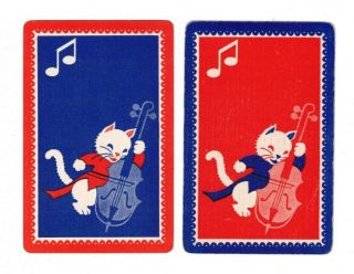 Swap Cards / Playing Cards Set Of 2 - Vintage Pair - Cats Playing The Fiddle