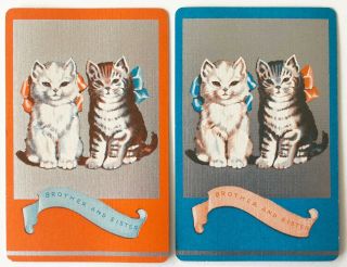 Vintage Swap/playing Cards - Kittens / Cats - Brothers & Sisters - Linen