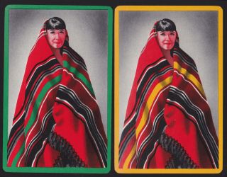 2 Single Vintage Swap/playing Cards Lady In Blanket Id 