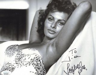 Sophia Loren Hand Signed 8x10 Photo Gorgeous,  Sexy Pose To Jim Jsa